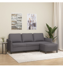 Trivietė sofa su pakoja, pilkos spalvos, 180cm, dirbtinė oda