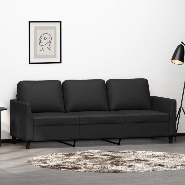 Trivietė sofa, juodos spalvos, 180cm, dirbtinė oda