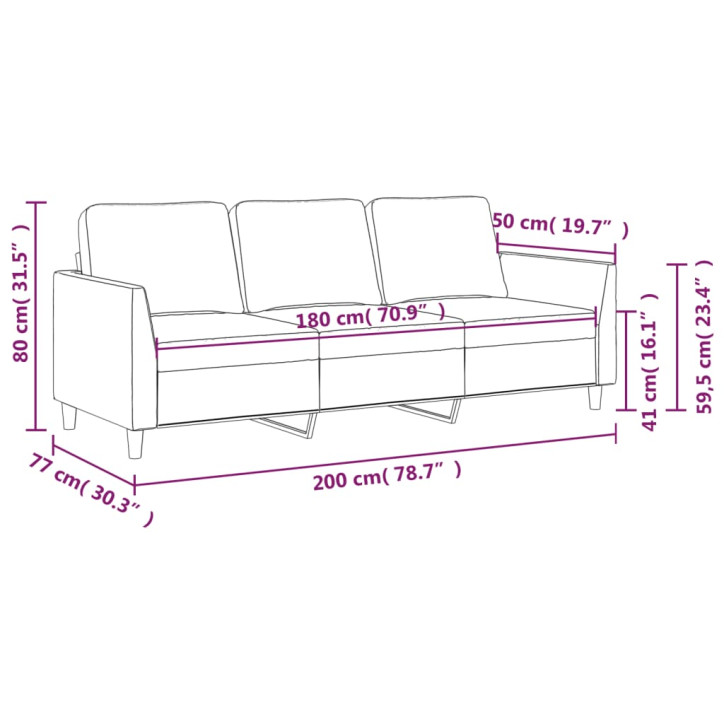 Trivietė sofa, juodos spalvos, 180cm, dirbtinė oda