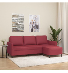 Trivietė sofa su pakoja, raudonojo vyno, 180cm, dirbtinė oda