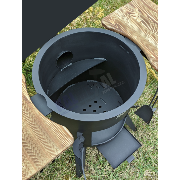 Kazano krosnelė su kaminu 12L puodui, su lentynomis (5 mm)