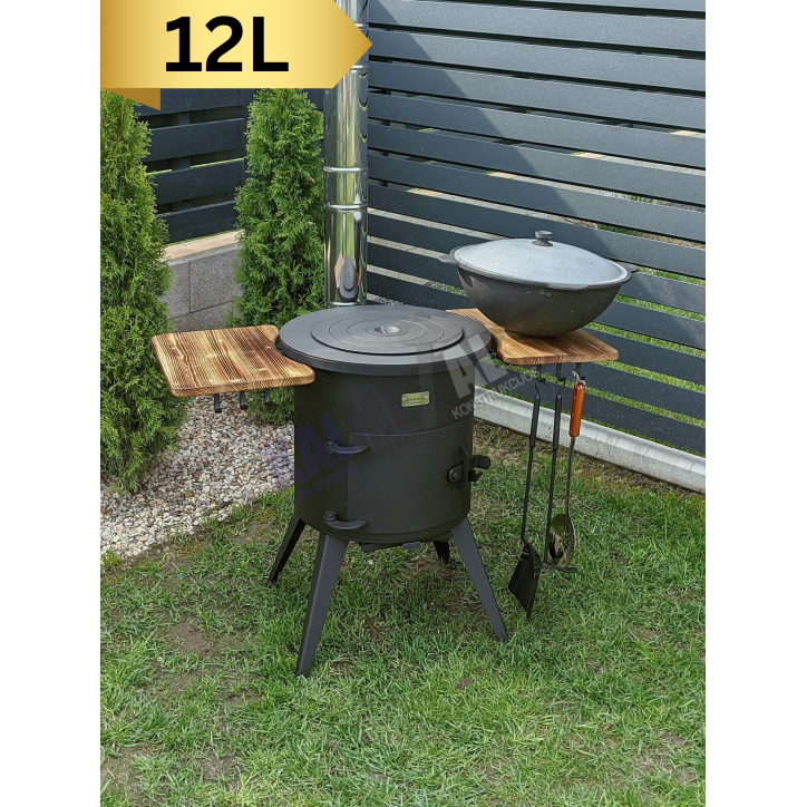 Kazano krosnelė su kaminu 12L puodui, su lentynomis (5 mm)