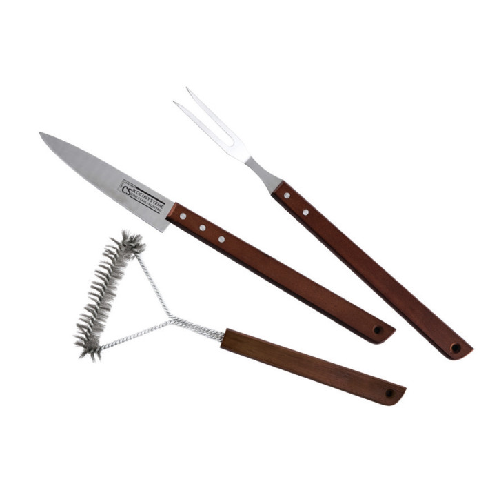 Griliaus įrankių rinkinys 3vnt (griliaus šakutė, šepetys, peilis)
