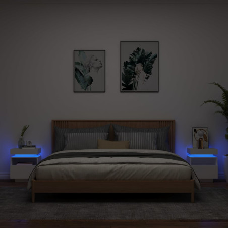 Naktinės spintelės su LED, 2vnt., baltos, 40x39x48,5cm