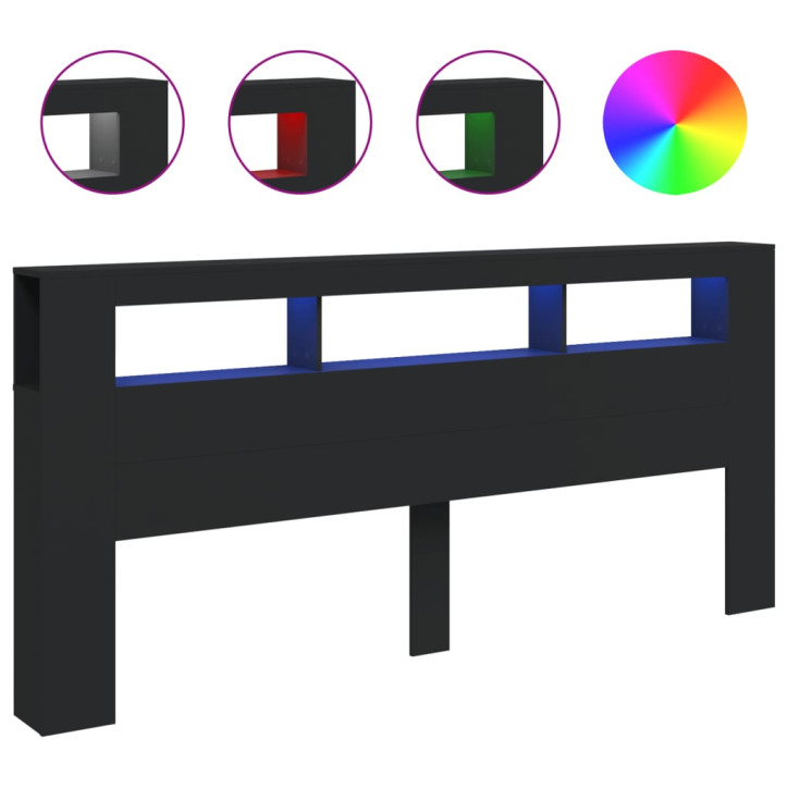 LED galvūgalis, juodas, 220x18,5x103,5cm, apdirbta mediena