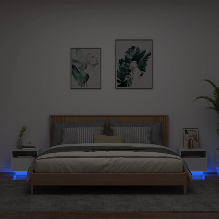 Naktinės spintelės su LED, 2vnt., baltos, 40x39x37cm