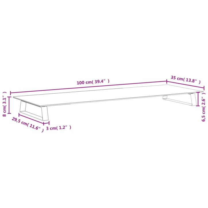 Monitoriaus stovas, baltas, 100x35x8cm, stiklas ir metalas