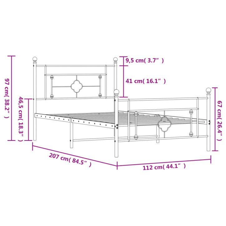 Lovos rėmas su galvūgaliu/kojūgaliu, juodas, 107x203cm, metalas