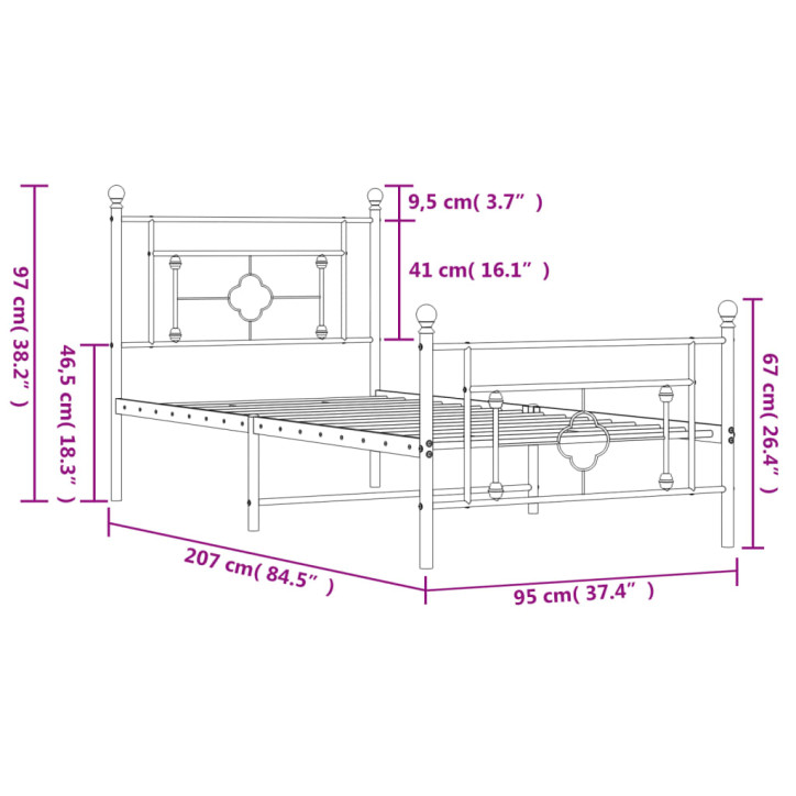 Lovos rėmas su galvūgaliu/kojūgaliu, juodas, 90x200cm, metalas