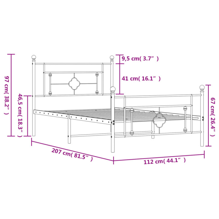 Lovos rėmas su galvūgaliu/kojūgaliu, baltas, 107x203cm, metalas