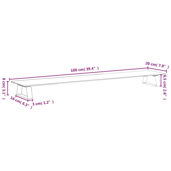 Monitoriaus stovas, baltas, 100x20x8cm, stiklas ir metalas