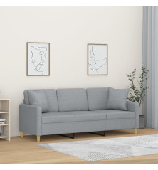 Trivietė sofa su pagalvėlėmis, šviesiai pilka, 180cm, audinys