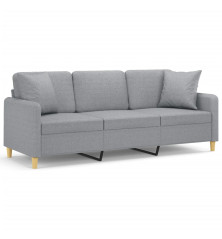 Trivietė sofa su pagalvėlėmis, šviesiai pilka, 180cm, audinys