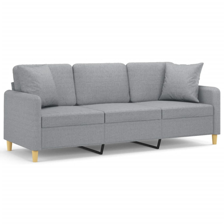 Trivietė sofa su pagalvėlėmis, šviesiai pilka, 180cm, audinys