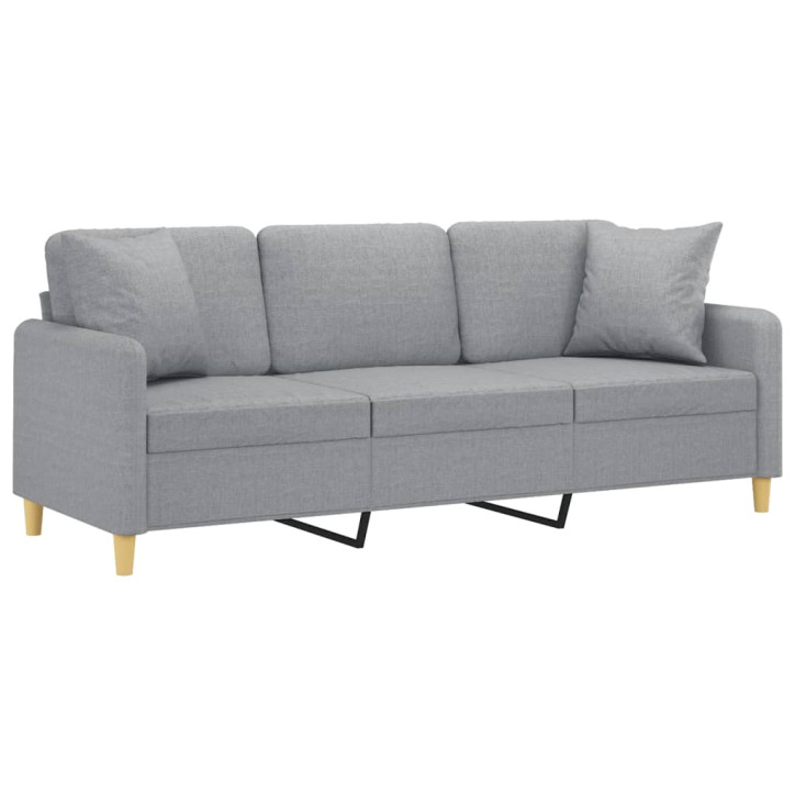 Trivietė sofa su pagalvėlėmis, šviesiai pilka, 180cm, audinys