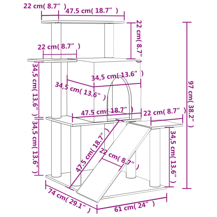 Draskyklė katėms su stovais iš sizalio, kreminės spalvos, 97cm