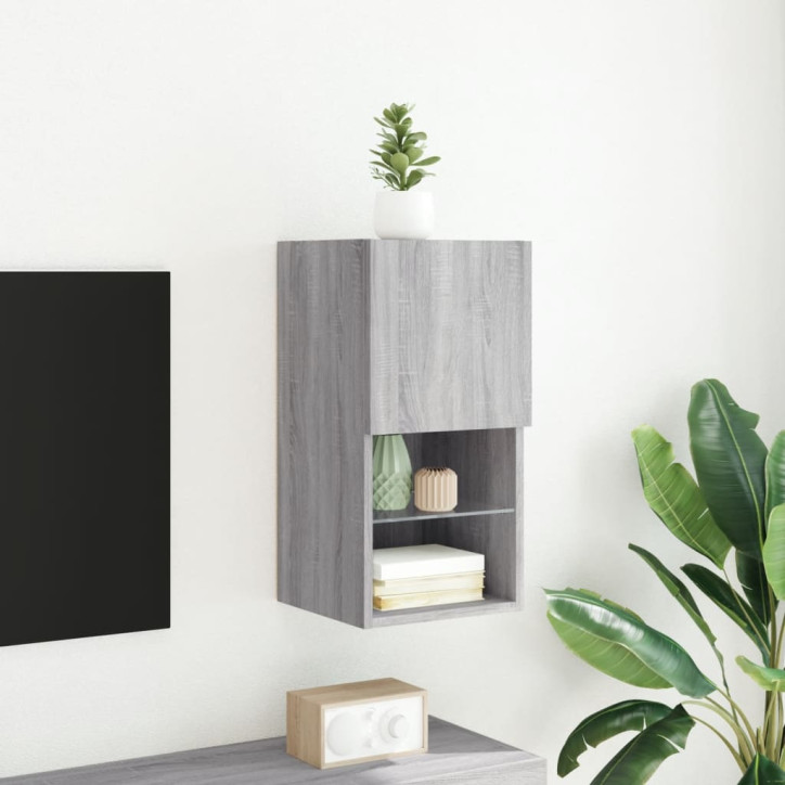 TV spintelė su LED lemputėmis, pilka ąžuolo, 30,5x30x60cm