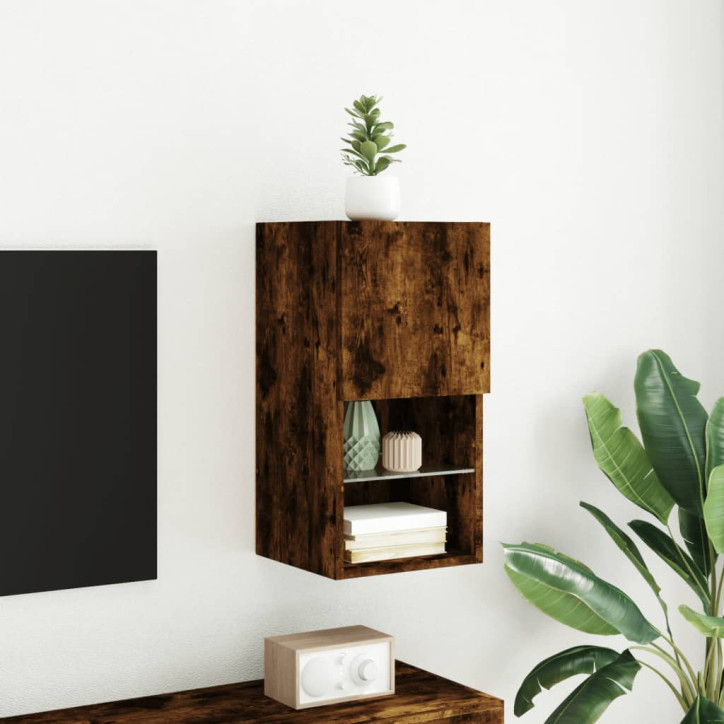 TV spintelė su LED lemputėmis, dūminio ąžuolo, 30,5x30x60cm