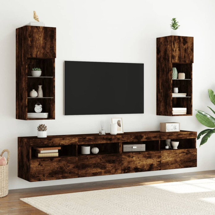 TV spintelė su LED lemputėmis, dūminio ąžuolo, 30,5x30x90cm