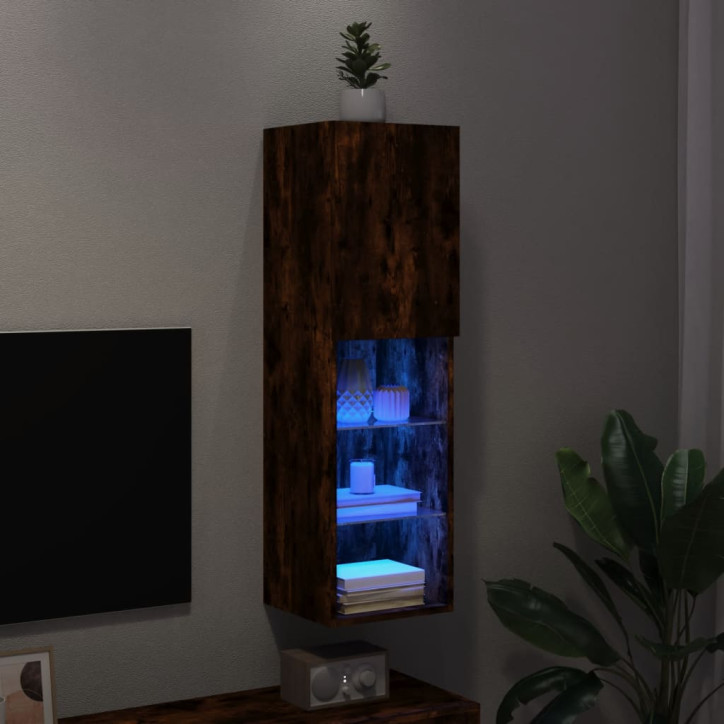 TV spintelė su LED lemputėmis, dūminio ąžuolo, 30,5x30x102cm