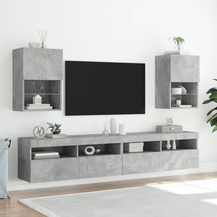 TV spintelė su LED lemputėmis, betono pilka, 40,5x30x60cm