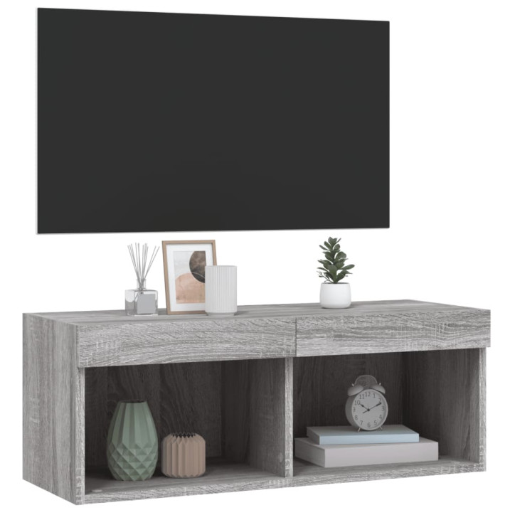 TV spintelė su LED lemputėmis, pilka ąžuolo, 80x30x30cm