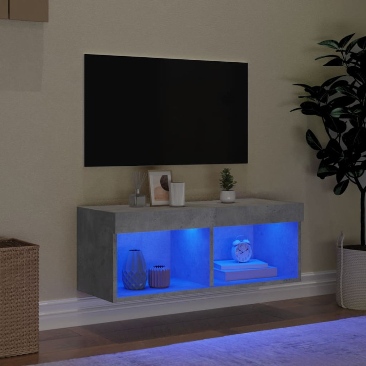 TV spintelė su LED lemputėmis, betono pilka, 80x30x30cm