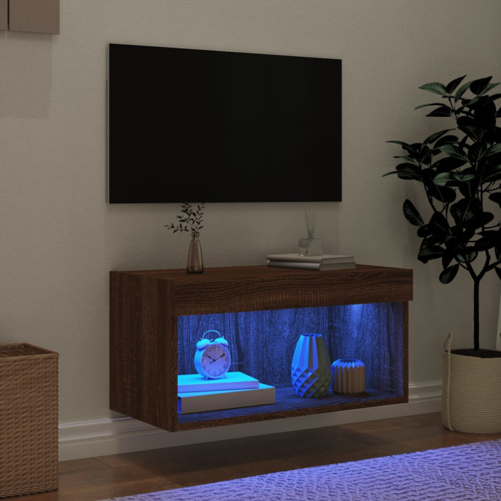 TV spintelė su LED lemputėmis, ruda ąžuolo, 60x30x30cm