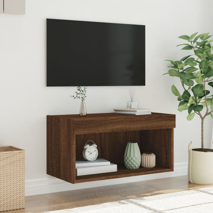 TV spintelė su LED lemputėmis, ruda ąžuolo, 60x30x30cm