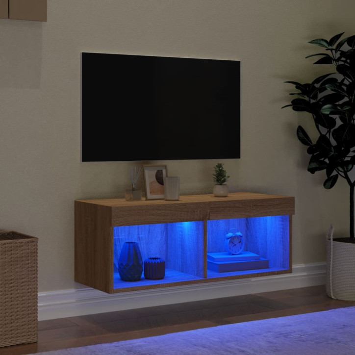 TV spintelė su LED lemputėmis, ąžuolo spalvos, 80x30x30cm