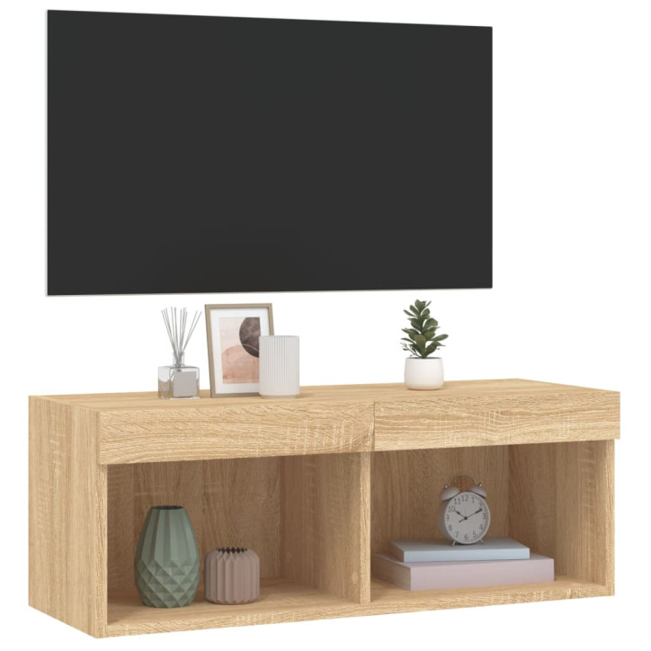 TV spintelė su LED lemputėmis, ąžuolo spalvos, 80x30x30cm