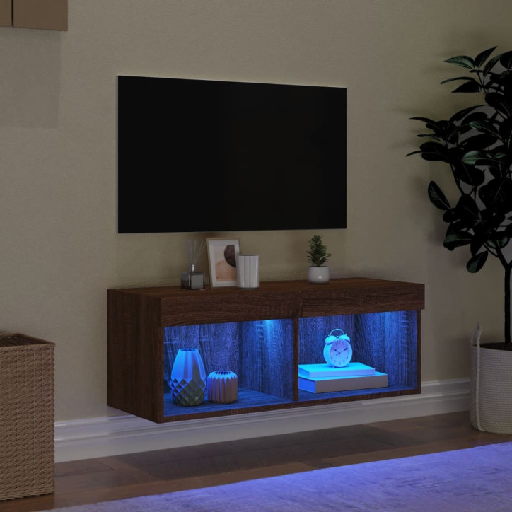 TV spintelė su LED lemputėmis, ruda ąžuolo, 80x30x30cm