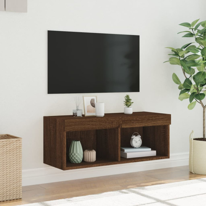 TV spintelė su LED lemputėmis, ruda ąžuolo, 80x30x30cm