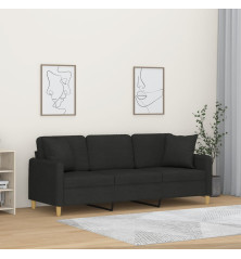 Trivietė sofa su pagalvėlėmis, juodos spalvos, 180cm, audinys