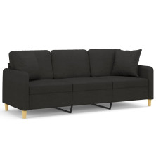 Trivietė sofa su pagalvėlėmis, juodos spalvos, 180cm, audinys