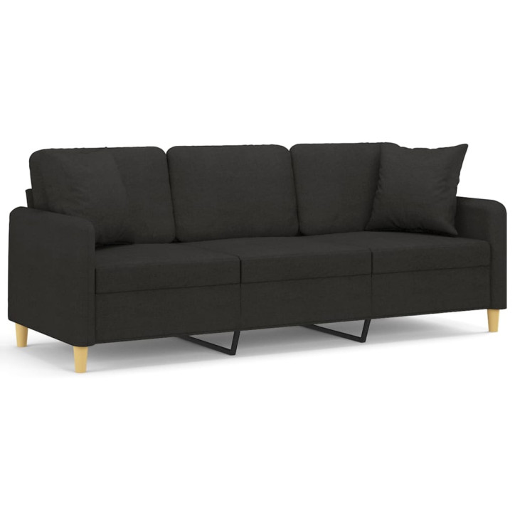 Trivietė sofa su pagalvėlėmis, juodos spalvos, 180cm, audinys