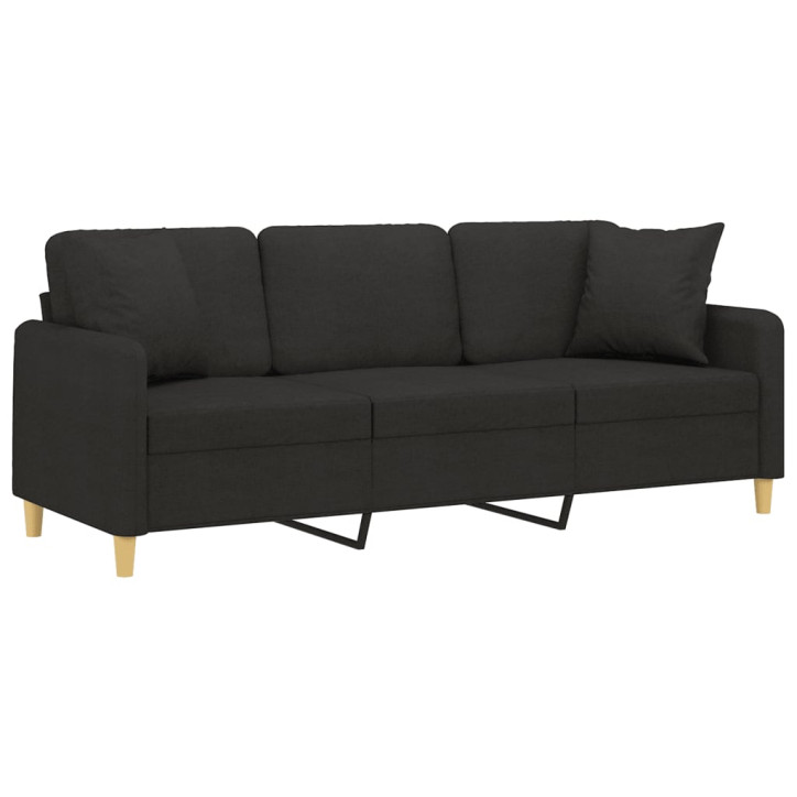 Trivietė sofa su pagalvėlėmis, juodos spalvos, 180cm, audinys