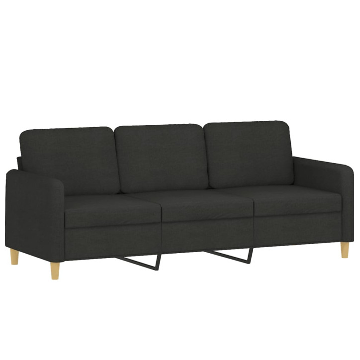 Trivietė sofa su pagalvėlėmis, juodos spalvos, 180cm, audinys