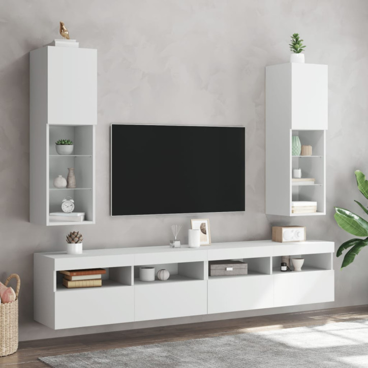 TV spintelė su LED lemputėmis, baltos spalvos, 30,5x30x102cm