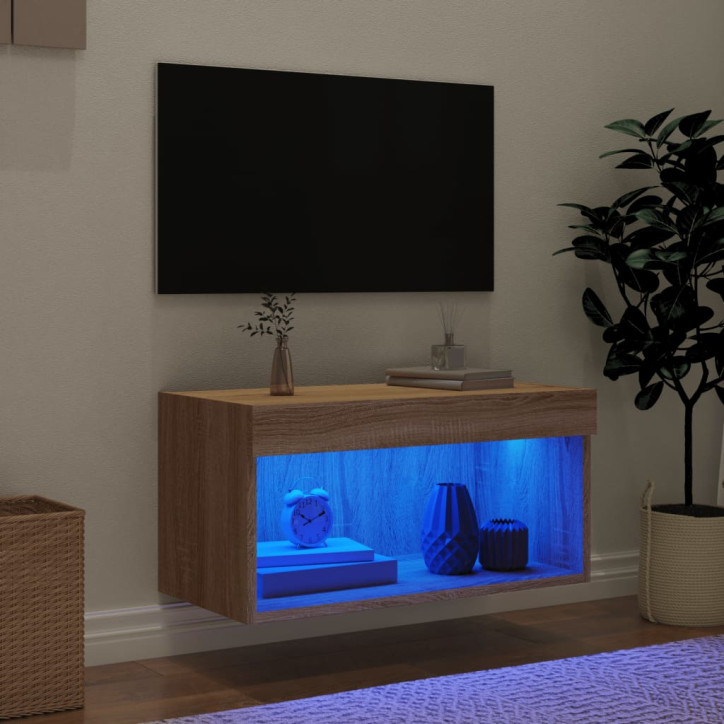 TV spintelė su LED lemputėmis, ąžuolo spalvos, 60x30x30cm