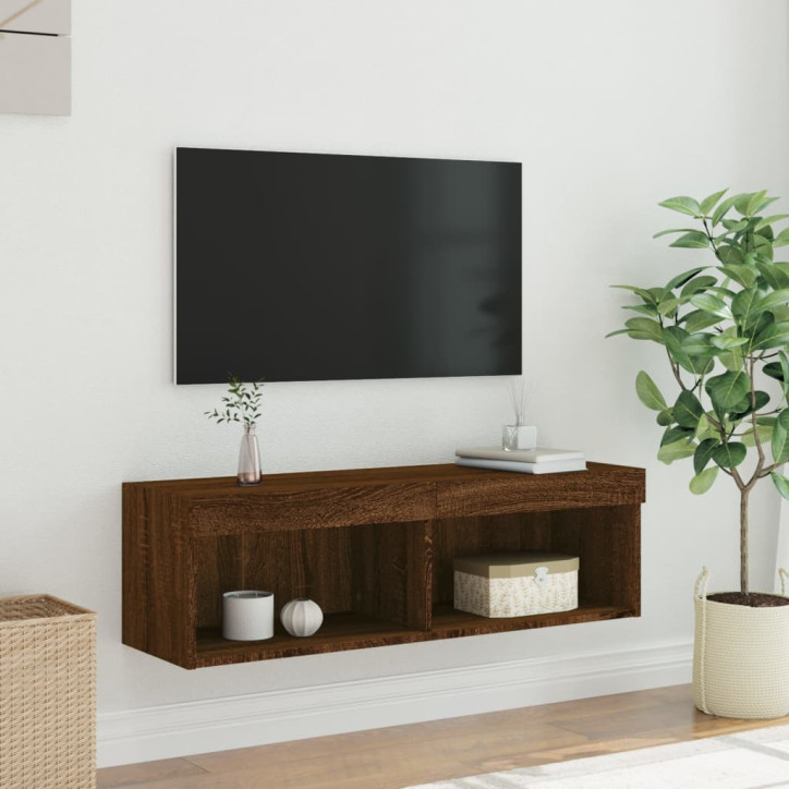 TV spintelė su LED lemputėmis, ruda ąžuolo, 100x30x30cm