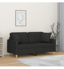 Dvivietė sofa su pagalvėlėmis, juodos spalvos, 140cm, audinys