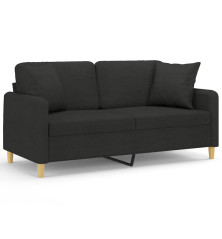 Dvivietė sofa su pagalvėlėmis, juodos spalvos, 140cm, audinys