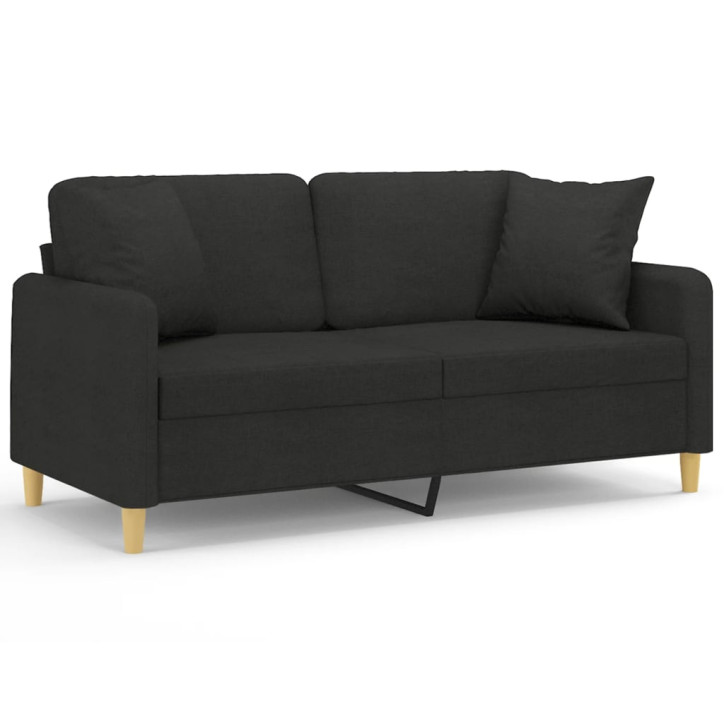 Dvivietė sofa su pagalvėlėmis, juodos spalvos, 140cm, audinys