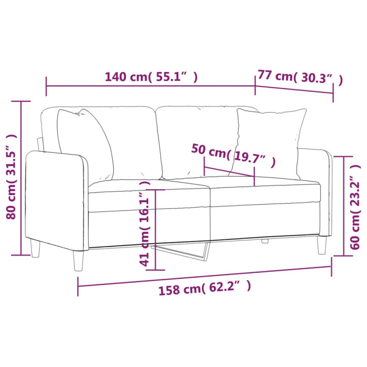 Dvivietė sofa su pagalvėlėmis, juodos spalvos, 140cm, audinys