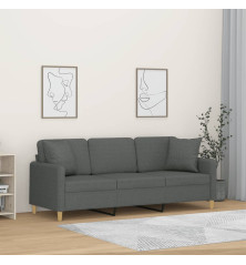 Trivietė sofa su pagalvėlėmis, tamsiai pilka, 180cm, audinys