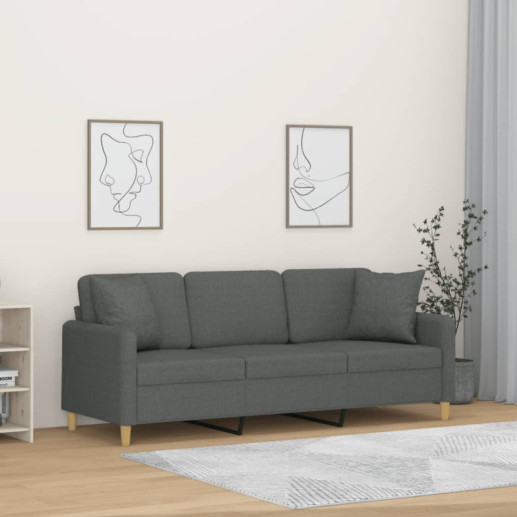 Trivietė sofa su pagalvėlėmis, tamsiai pilka, 180cm, audinys