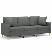 Trivietė sofa su pagalvėlėmis, tamsiai pilka, 180cm, audinys