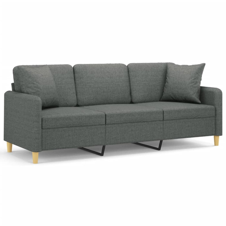 Trivietė sofa su pagalvėlėmis, tamsiai pilka, 180cm, audinys