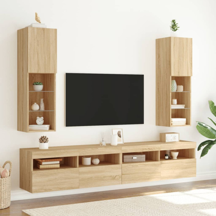 TV spintelė su LED lemputėmis, ąžuolo spalvos, 30,5x30x102cm